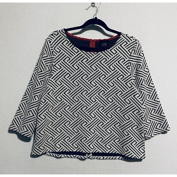 Anthropologie W5 Top Womens Medium Split Back Textured Print 3/4 Sleeve Gray - Picture 1 of 6